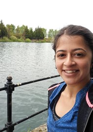 Anu Manda running the virtual Cardiff half-marathon to support Horatio’s Garden Wales around Roath park