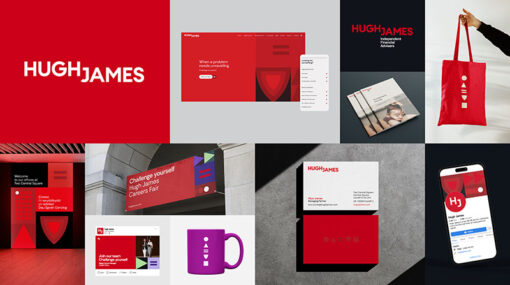 A showcase of Hugh James' rebrand on various products and platforms