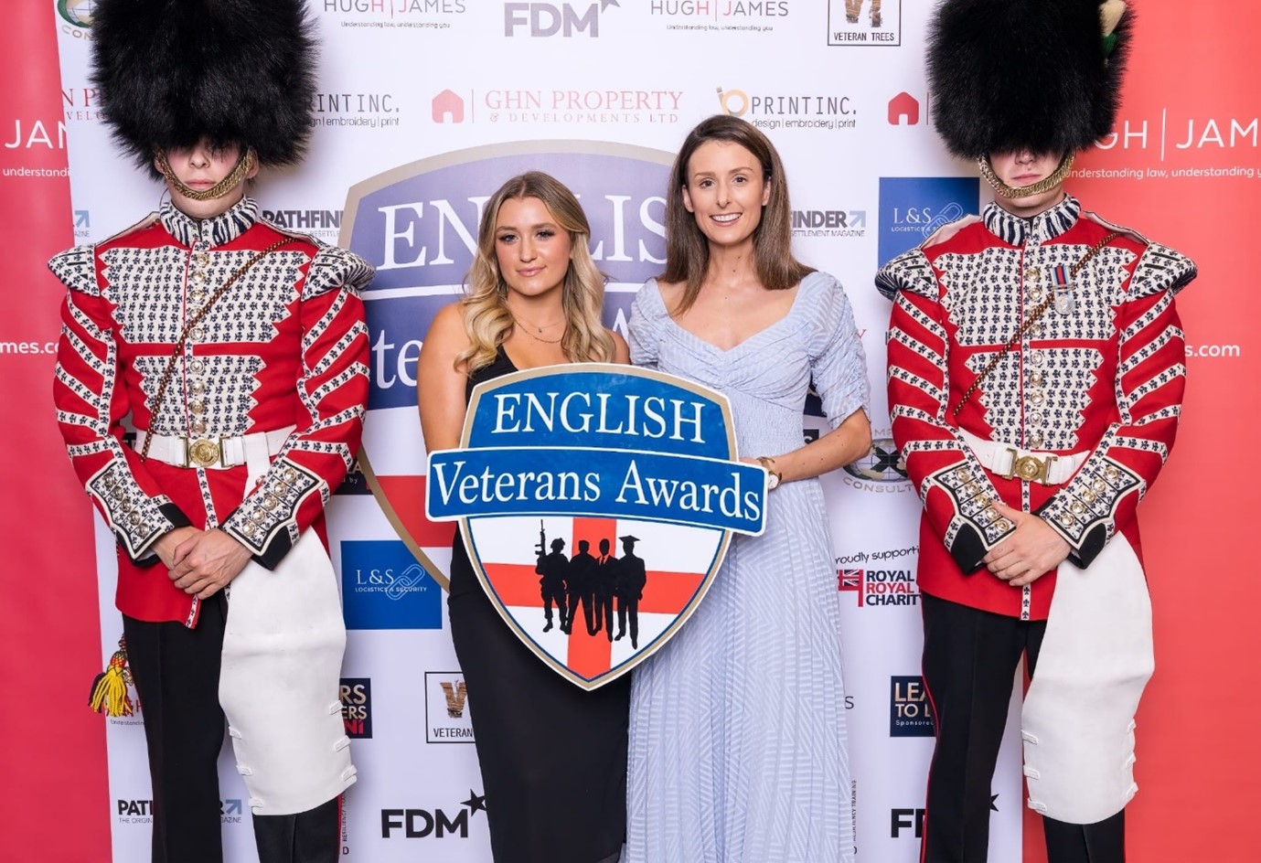 Members of the Military legal team posing with beefeaters at the English Veterans Awards