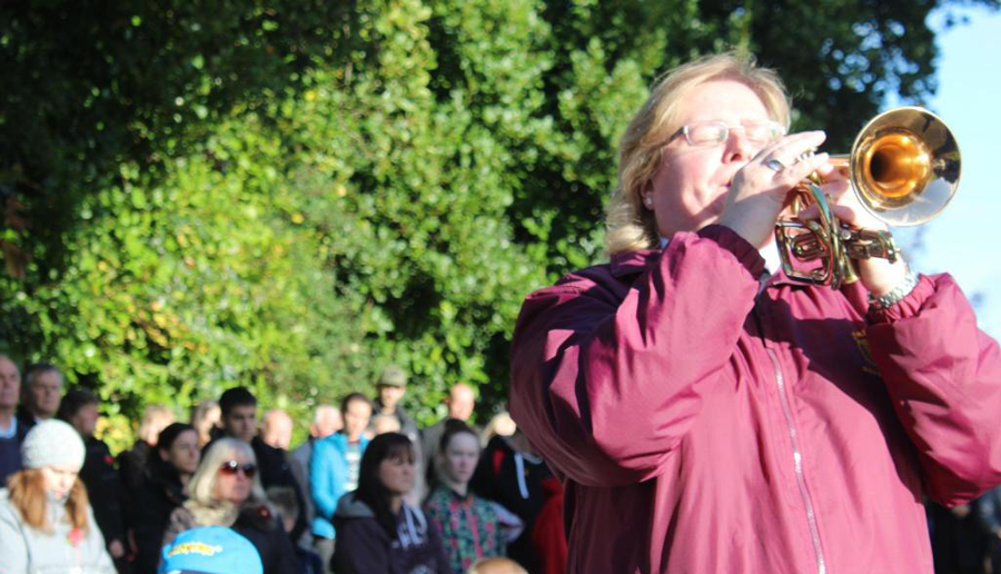 Sarah Vice playing the bugle